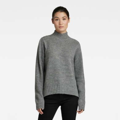 G-STAR RAW Structure Mock Knitted Pullover Grau