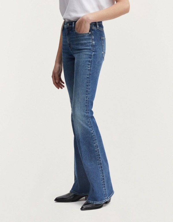 DENHAM Jane Mid Blue Stonewashed Comfort Flared Fit Jeans