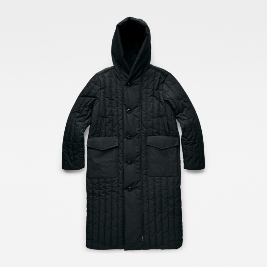 G-Star G-star Long Puffer Vertical Quilted Jacket in Black | UK