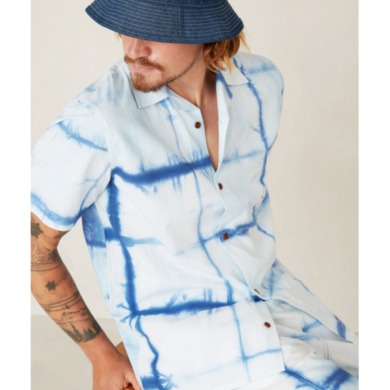 KINGS OF INDIGO Blader Shibori Natural Indigo Hemd