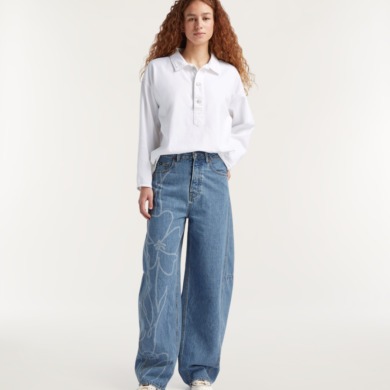 DENHAM Maki Rigid Emroidered Denim Barrel Fit Jeans