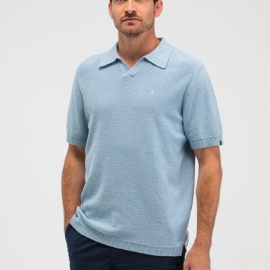 BUTCHER OF BLUE Boucle Knit Polo Shark Blue